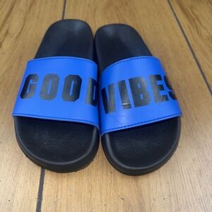 Pink Good Vibes Black Blue‎ Slides Sandals Medium M 7 Women's Slip On